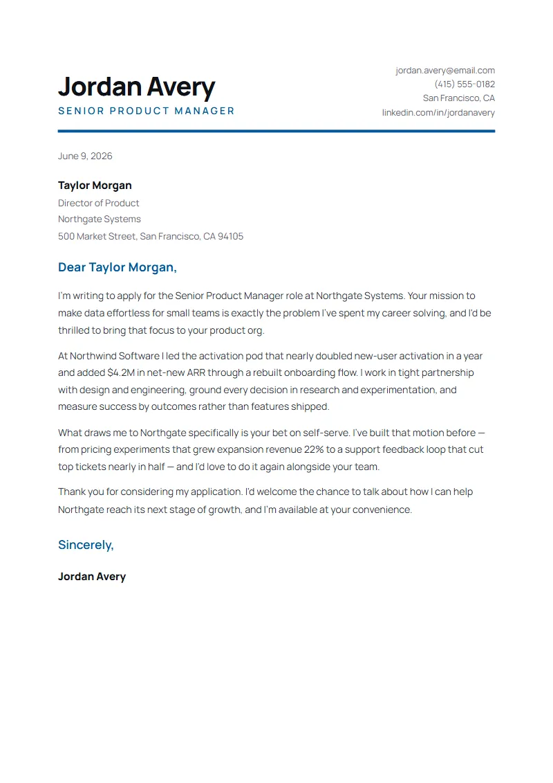 Atlas Pro cover letter preview