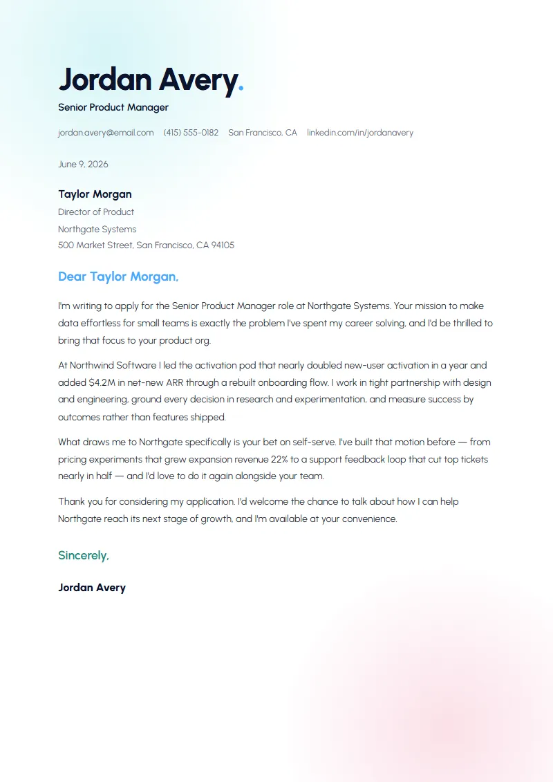 Aurora cover letter preview