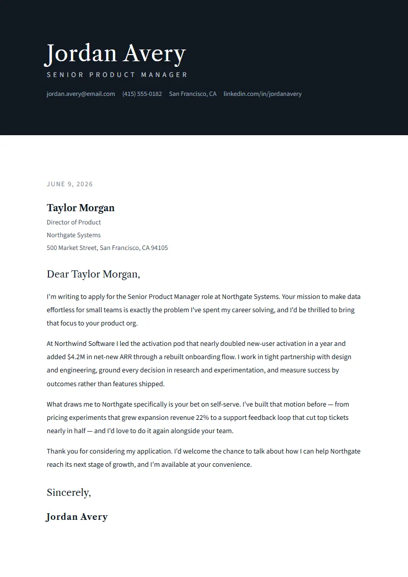 Baronet cover letter preview