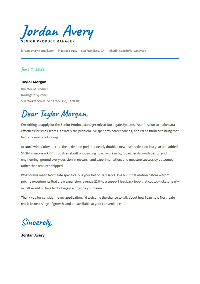 Brushstroke cover letter preview