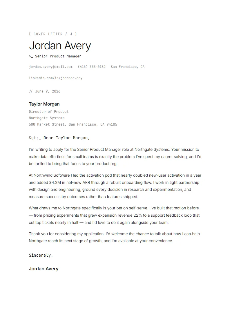 Cipher cover letter preview