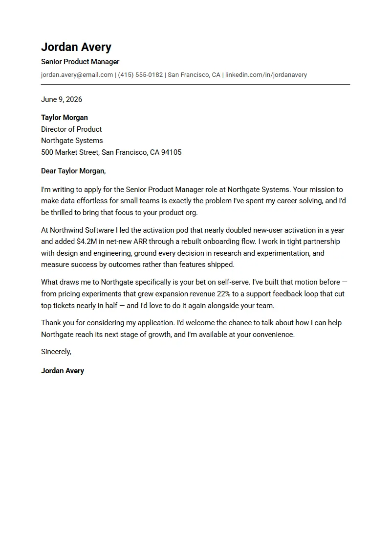 Columnar cover letter preview