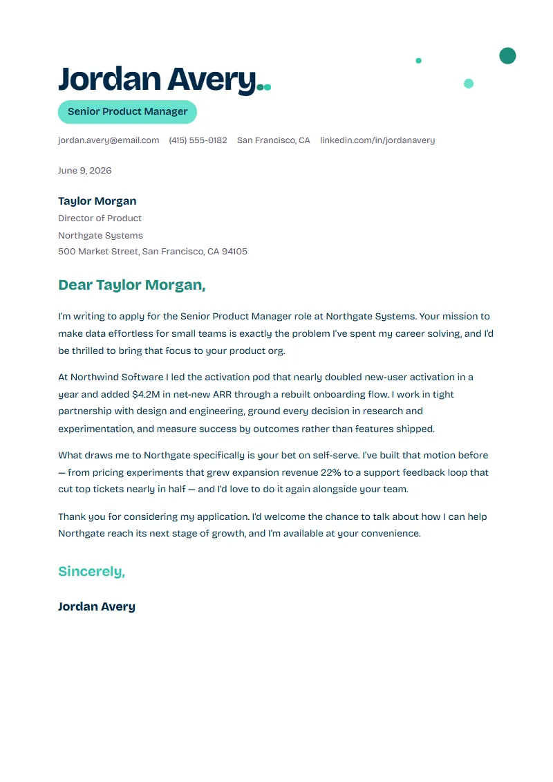 Confetti cover letter preview