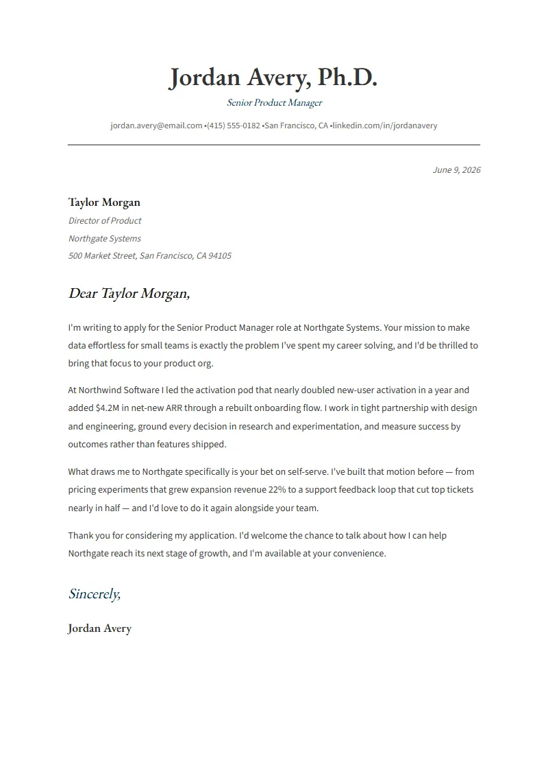 Curator cover letter preview