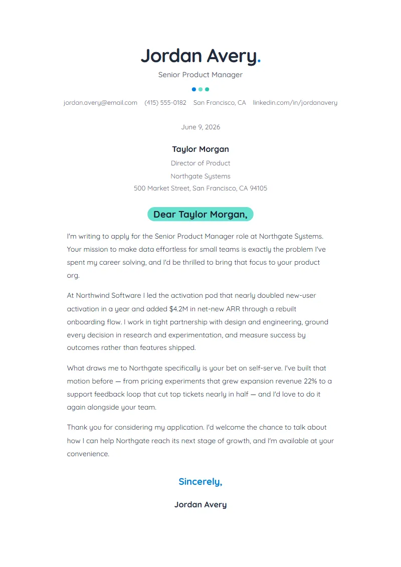 Debut cover letter preview