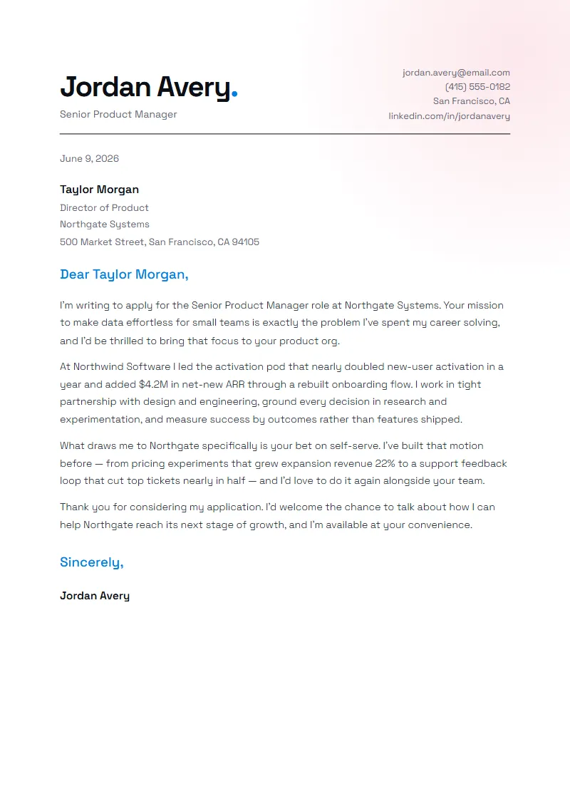 Drift cover letter preview