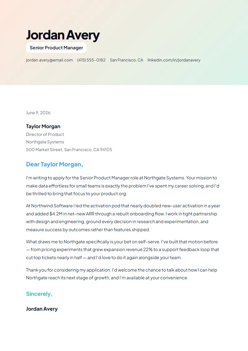 Fresh Start cover letter preview