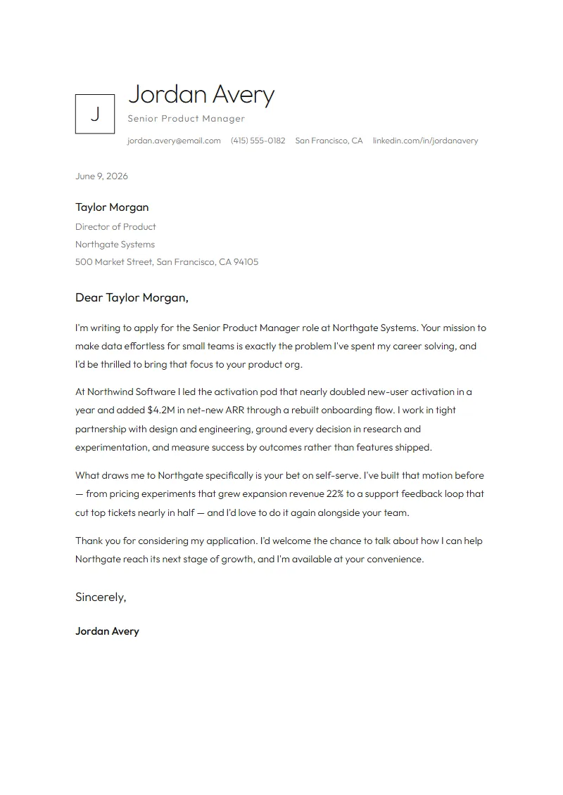Glyph cover letter preview