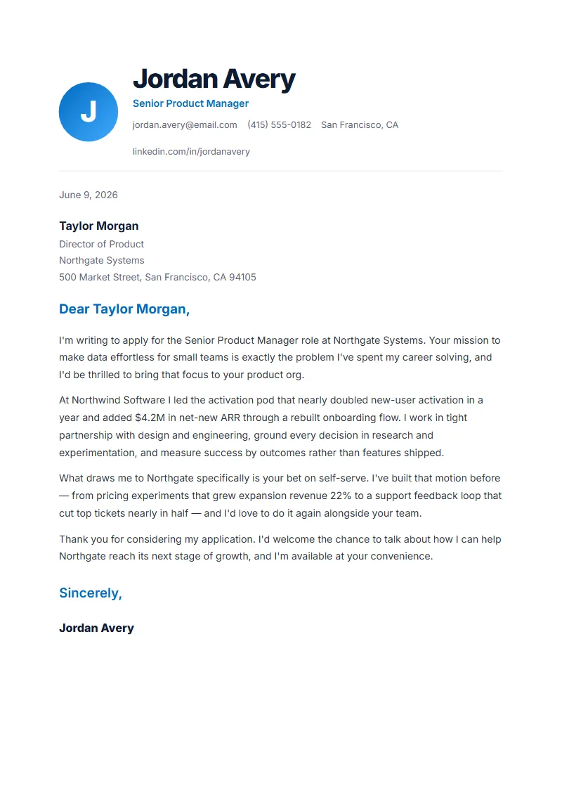 Halo cover letter preview