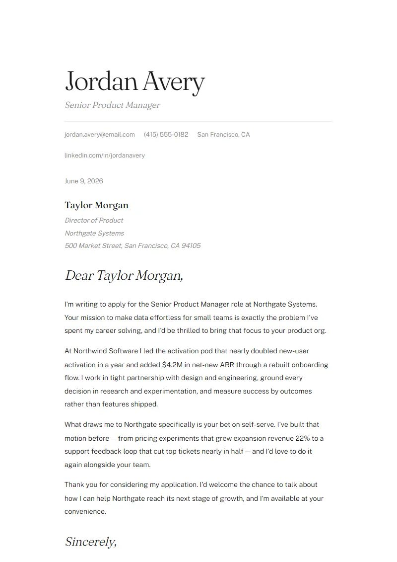 Hush cover letter preview