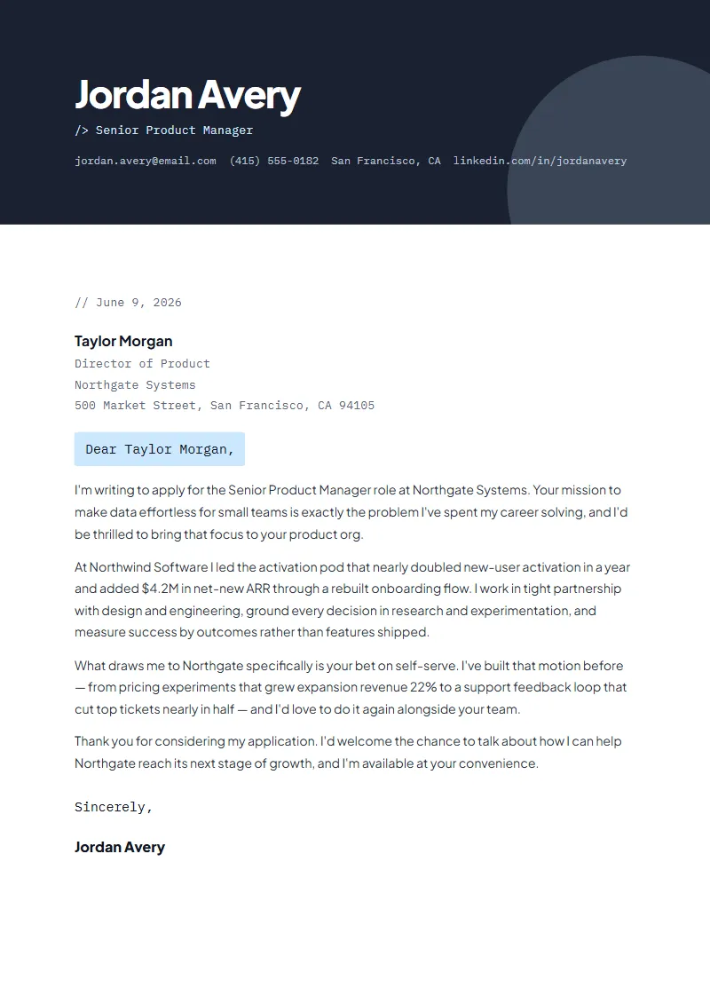 Kinetic cover letter preview