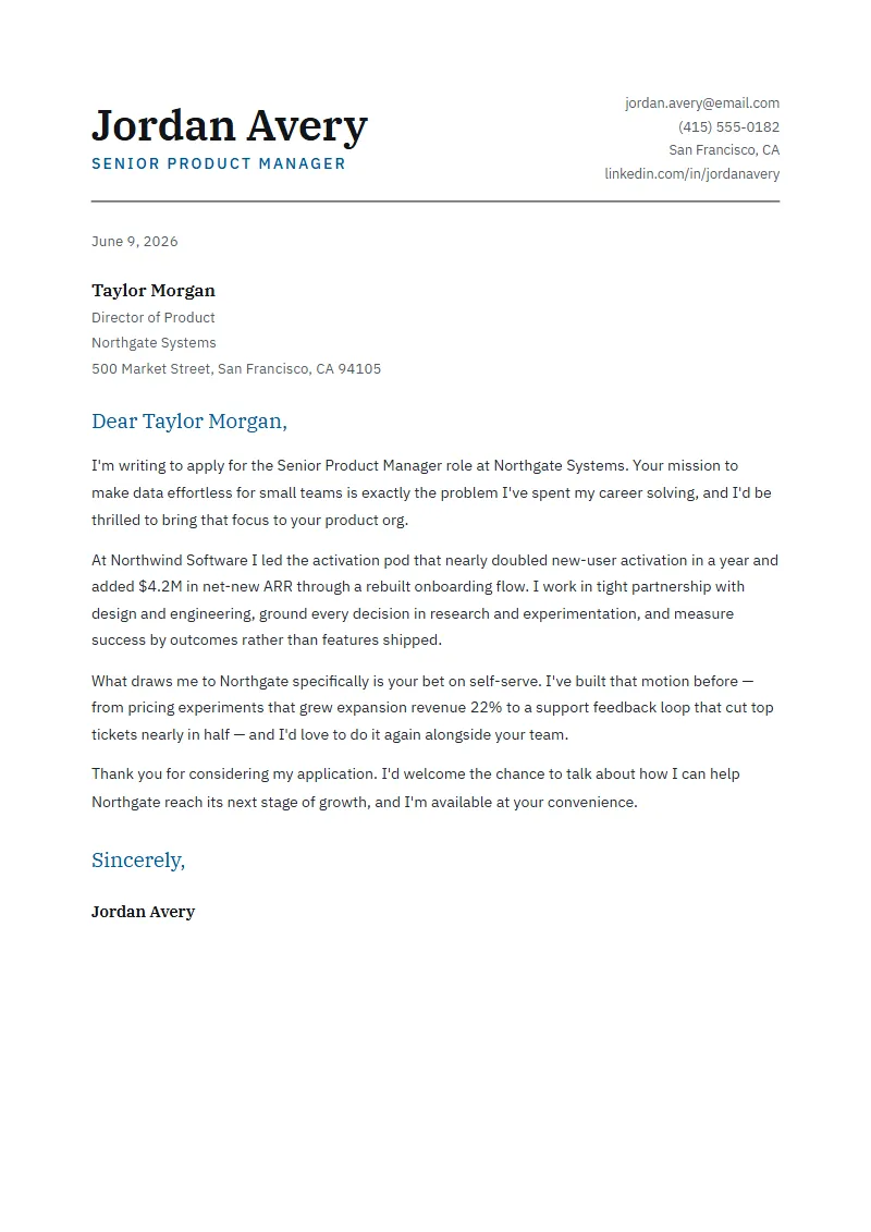 Ledger cover letter preview