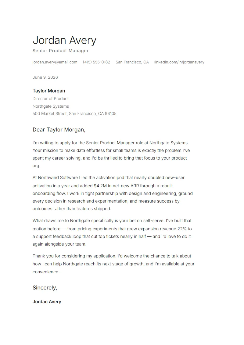 Margin cover letter preview