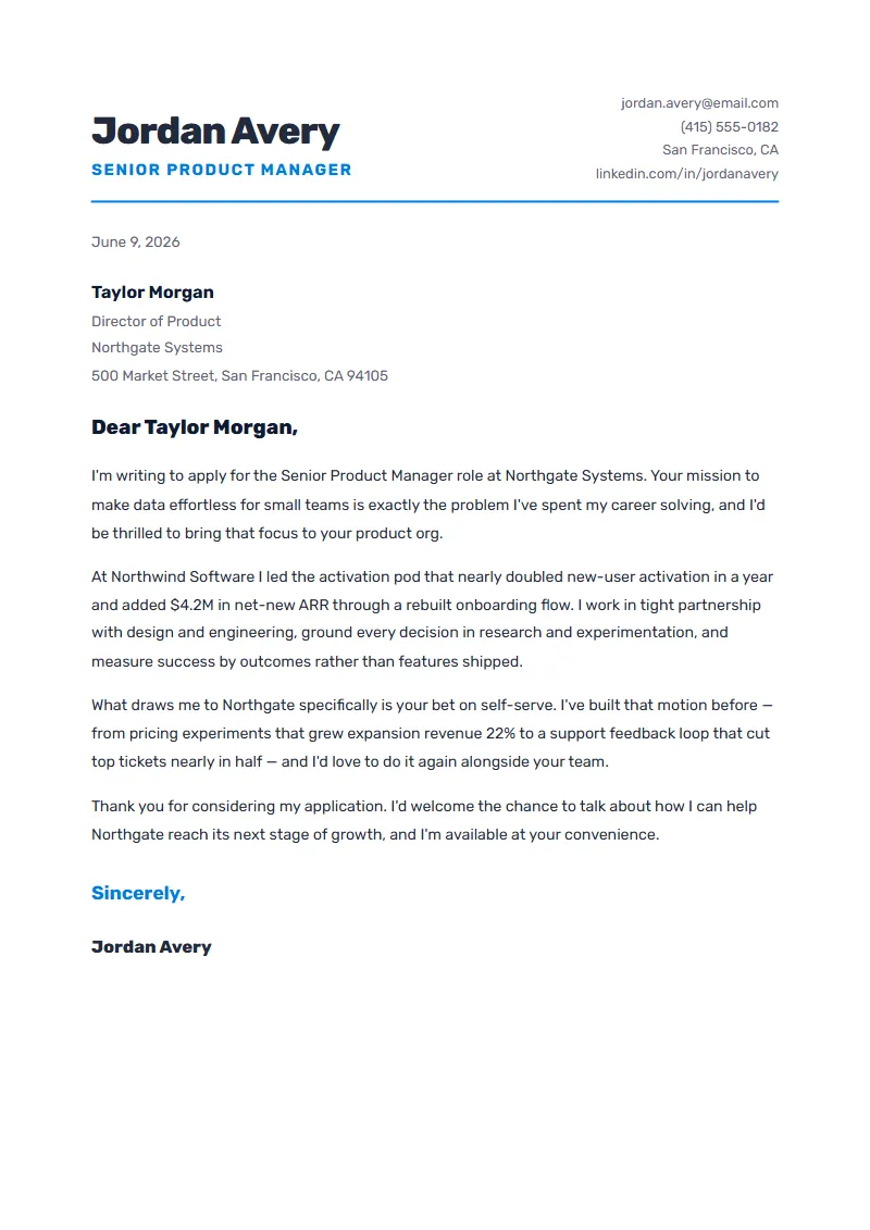 Milestone cover letter preview