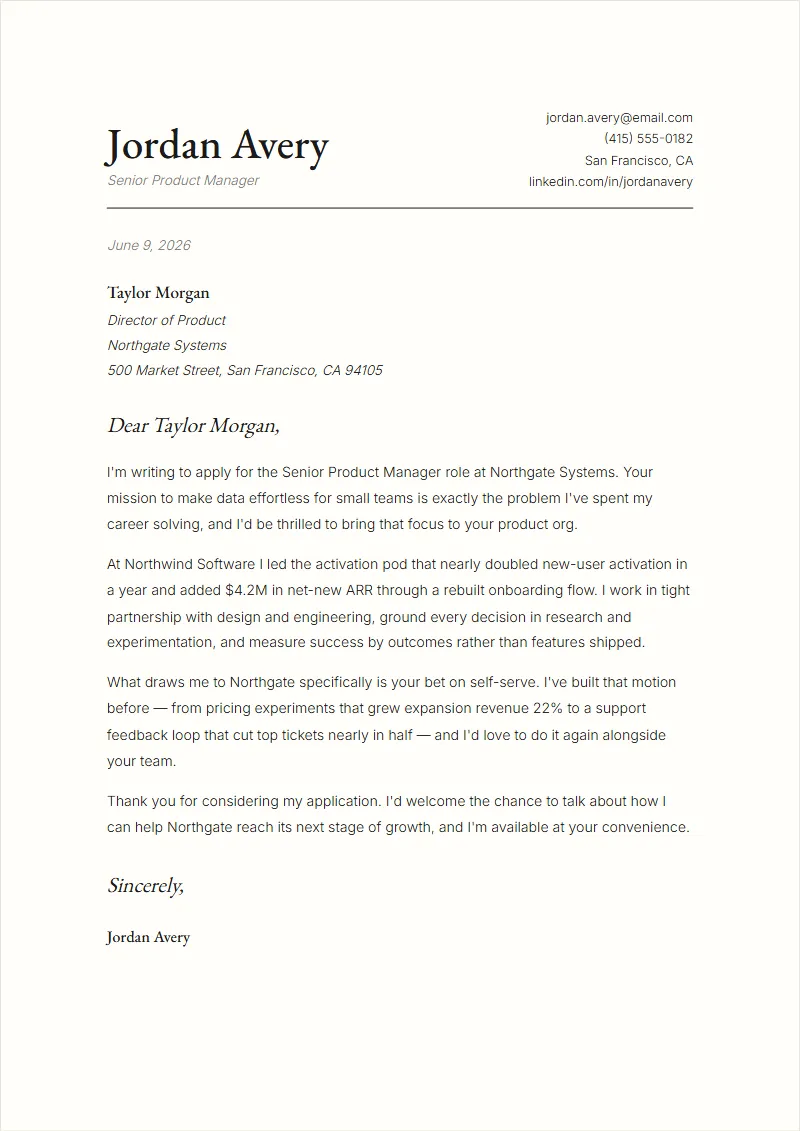Paper cover letter preview