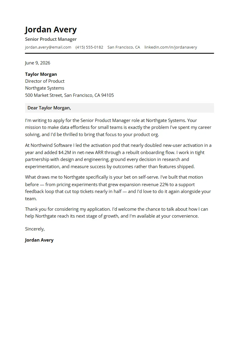 Parser Pro cover letter preview