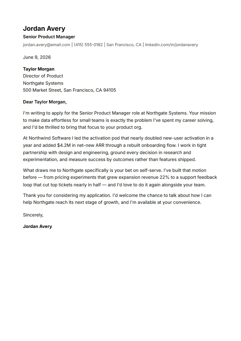 Plain Text cover letter preview