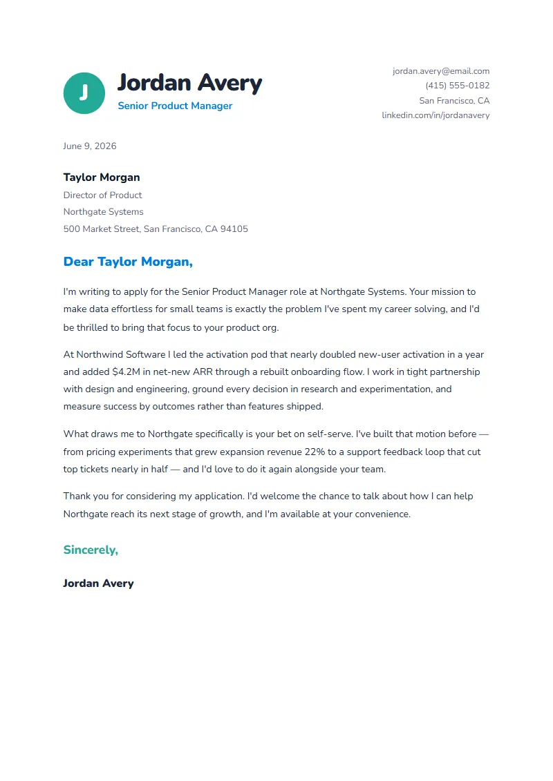 Springboard cover letter preview
