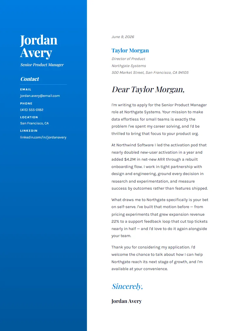 Vista cover letter preview