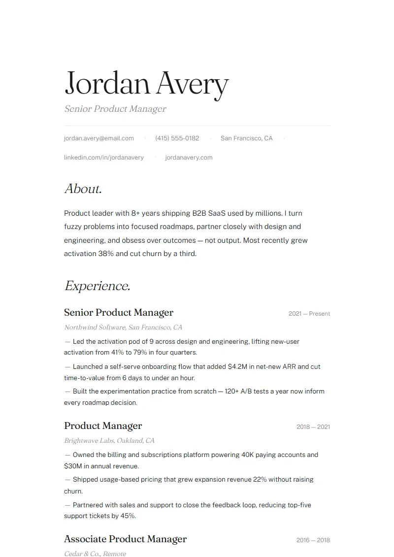 Hush resume template
