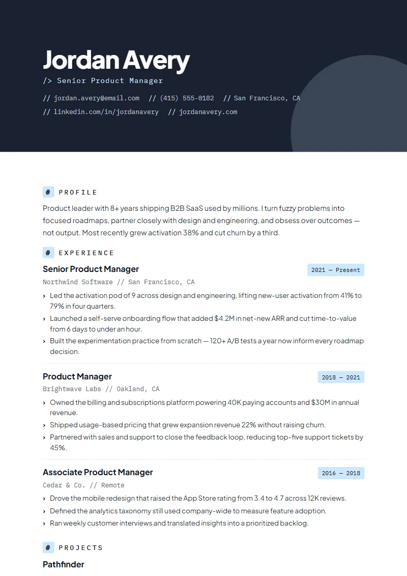 Kinetic resume template