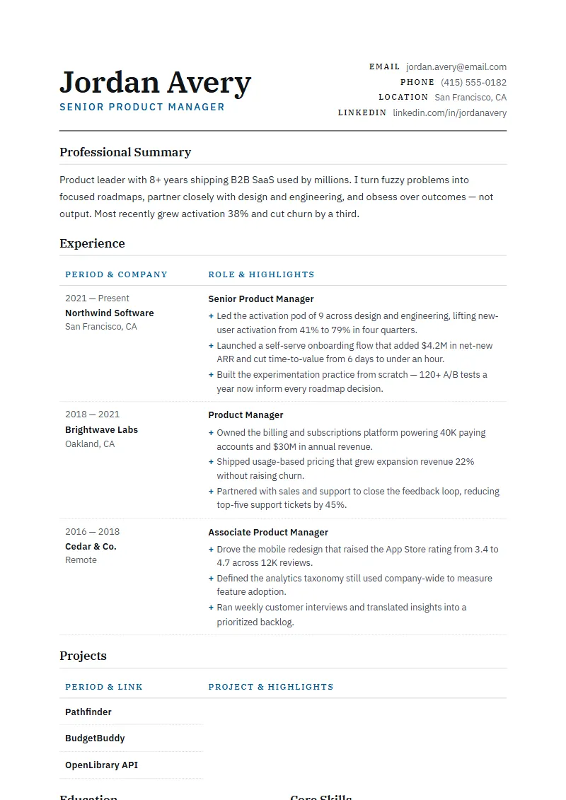 Ledger resume template