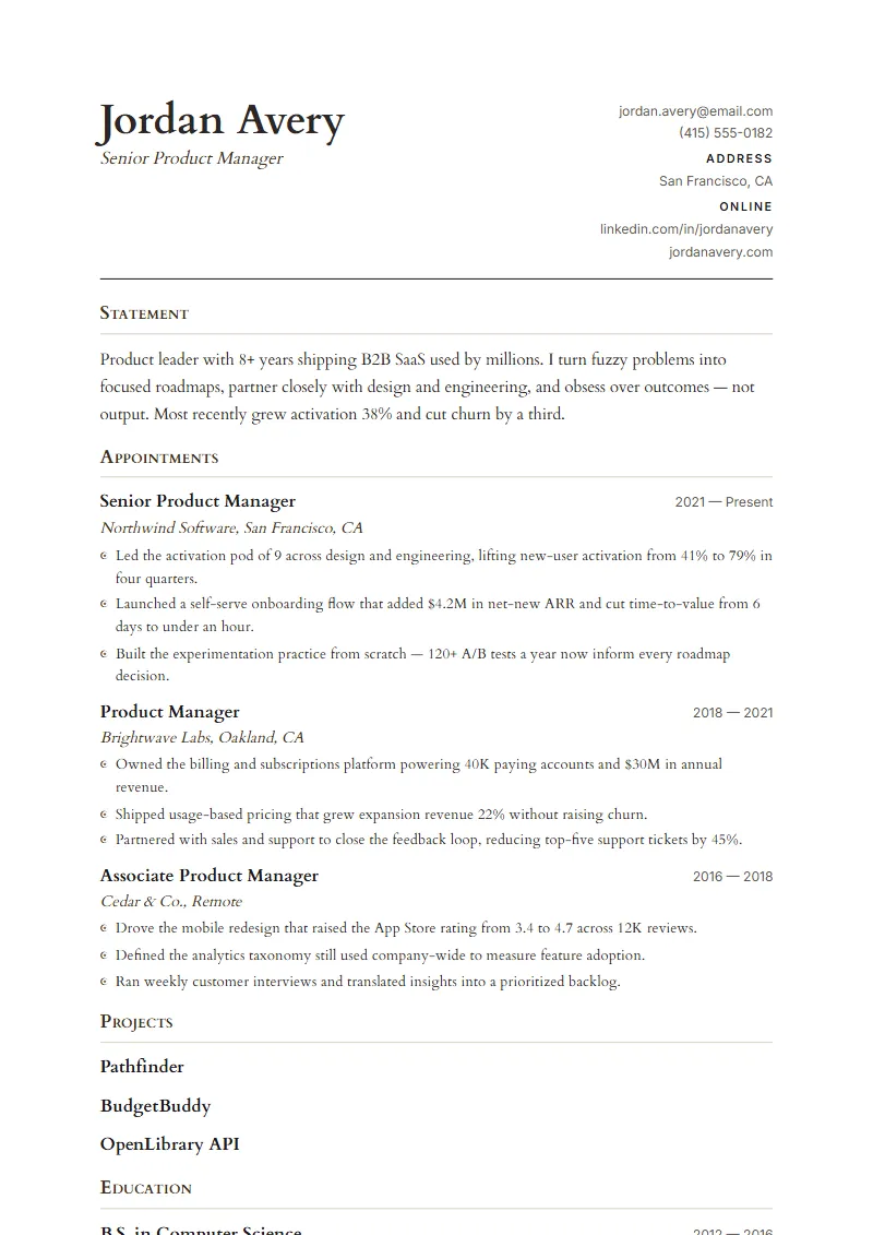 Manuscript resume template